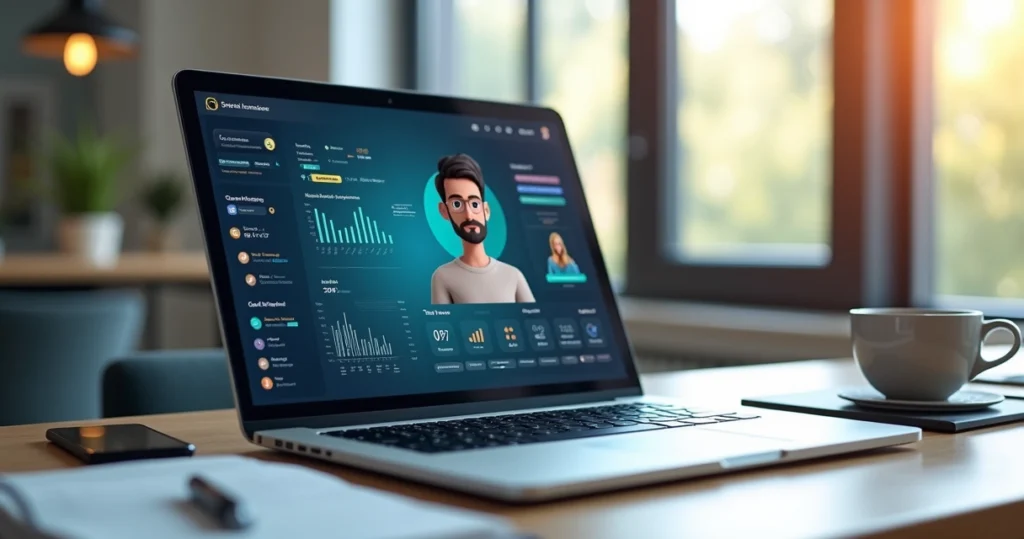 Tela de aplicativo educacional com inteligência artificial mostrando aprendizado personalizado na tela de notebook